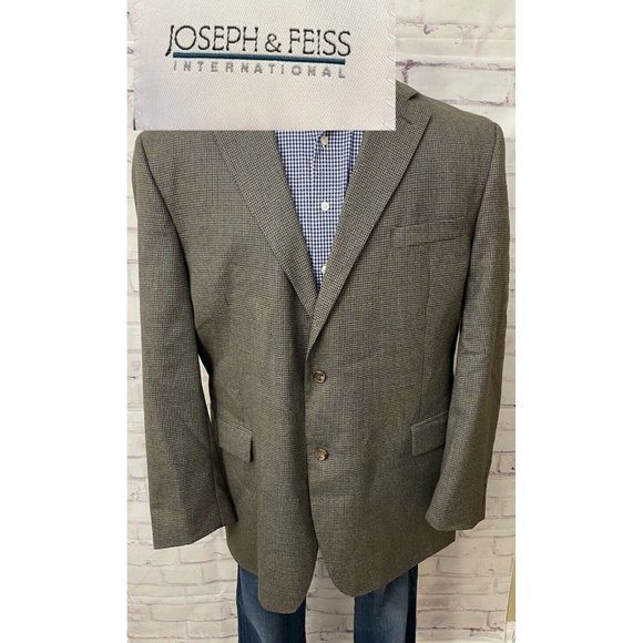 Joseph & Feiss International‎ Sports Coat Men’s Size 50L Wool Brown Houndstooth